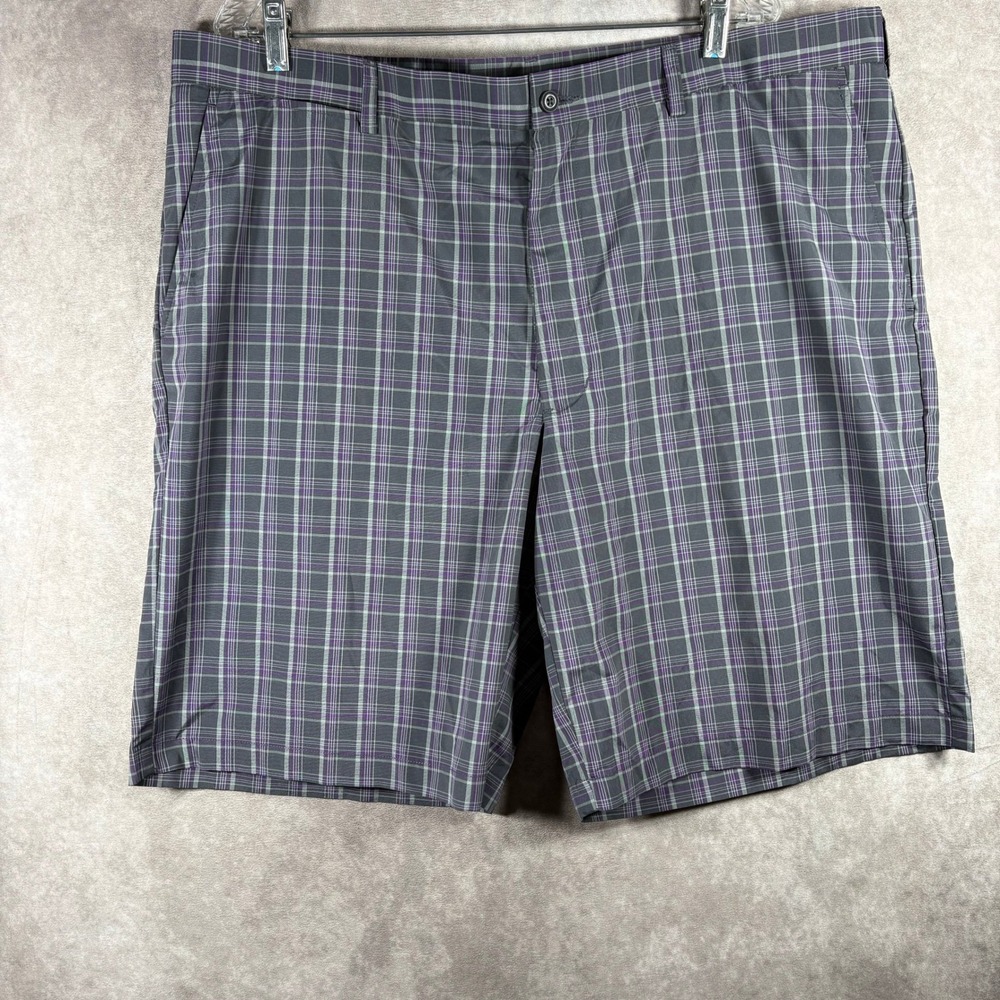 Ben Hogan Golf Shorts Mens 42W Gray Nine Iron Plaid Performance PowerWick UPF 15